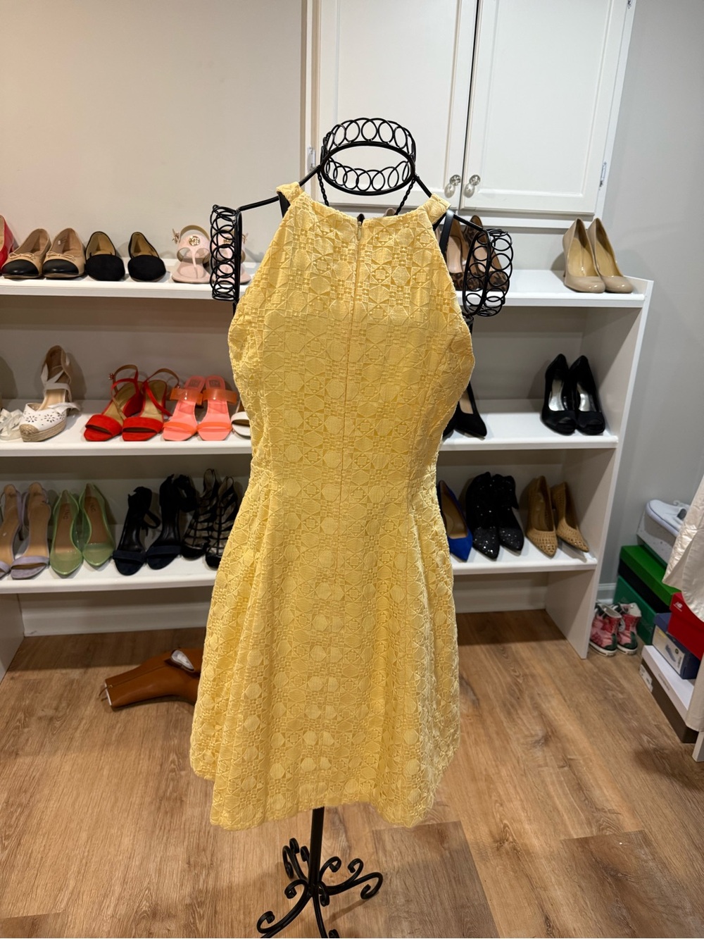 White House Black Market Yellow Lace Halter Fit & Flare Mini Dress